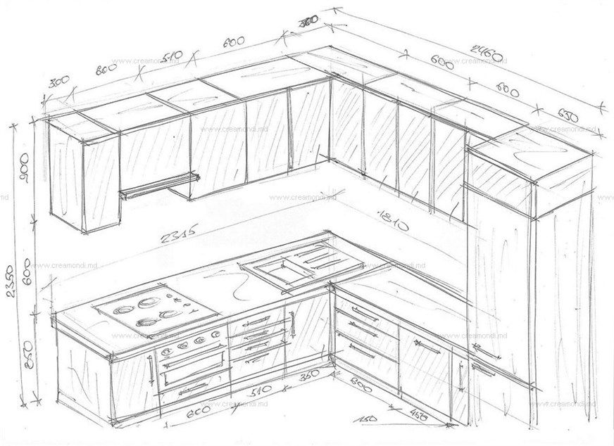 Эскиз кухни с размерами
