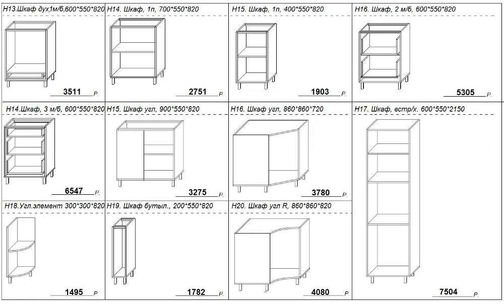 Размеры кухонных шкафов чертежи стандарт