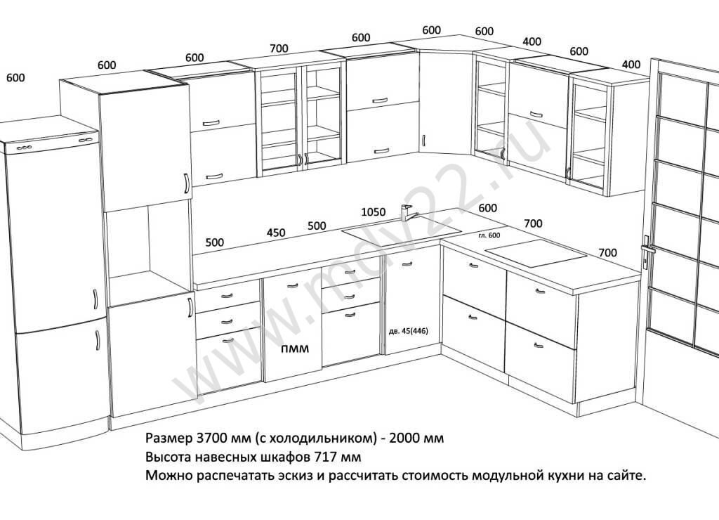 Схемы кухонь с размерами