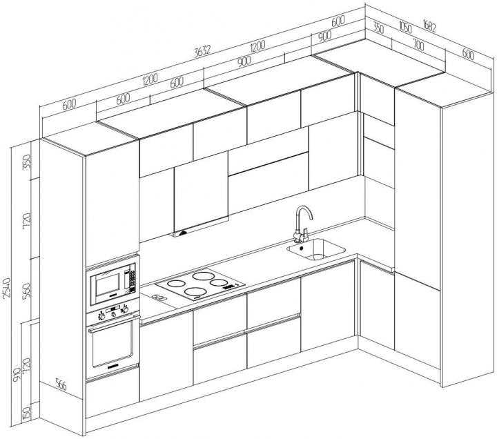 Размеры кухонной мебели для встроенной техники чертежи размеры