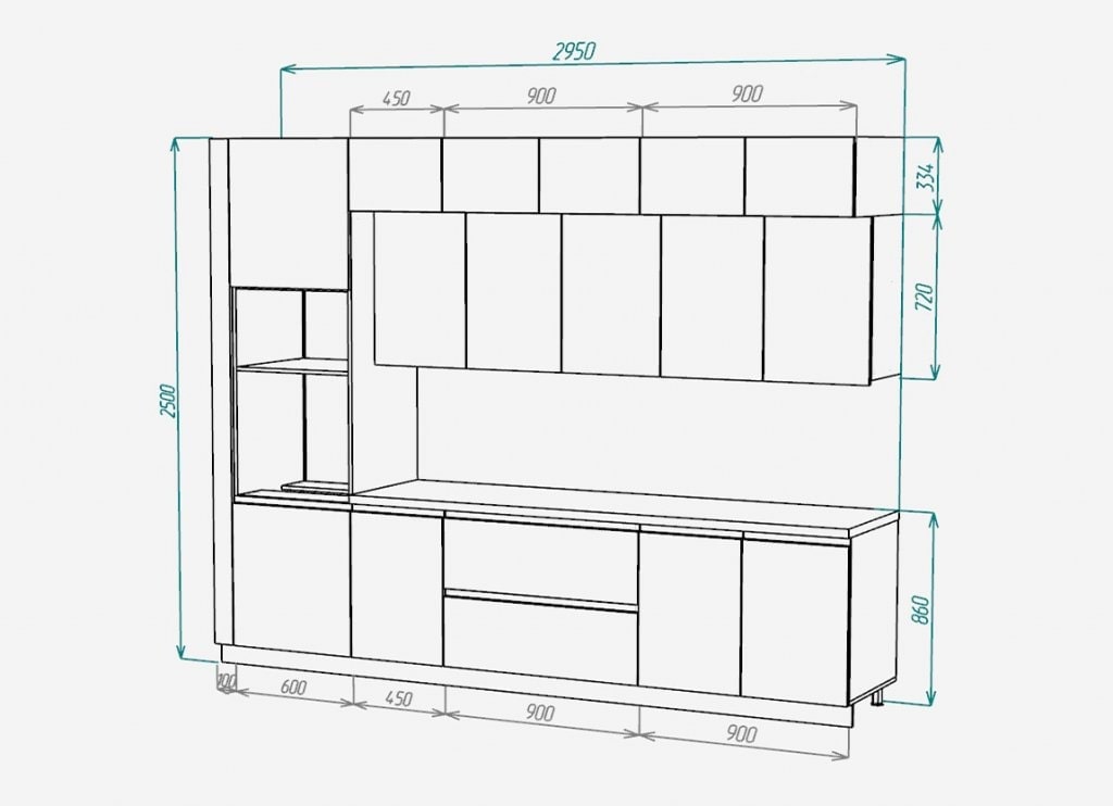 Размеры кухонной мебели для встроенной техники чертежи размеры